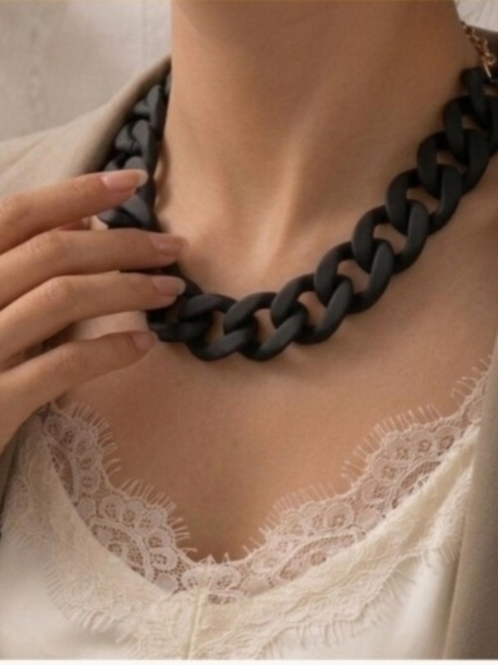 Matte Black Chunky Link Necklace - Brand